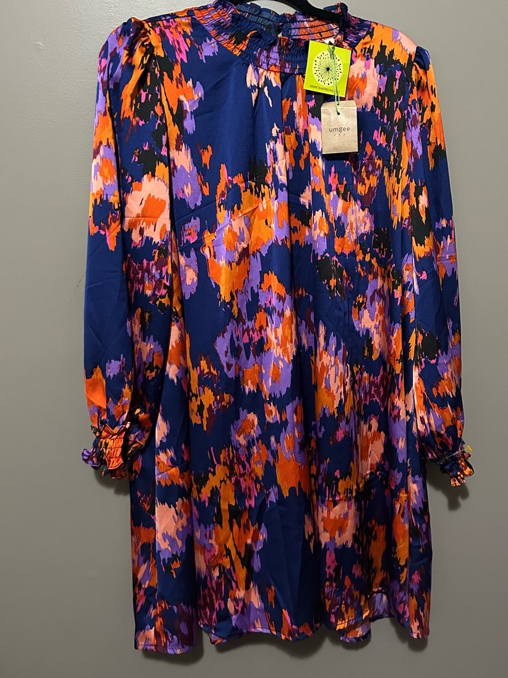 Umgee Navy Abstract Floral Shift Dress with Orange & Purple Accents